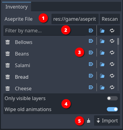Inventory Aseprite Importer interface