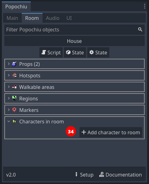 Add character to room button