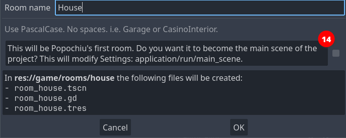 Create Room popup